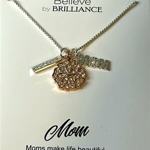 14kt gold plated Mom Necklace with 3 pendants one being rose gold tone